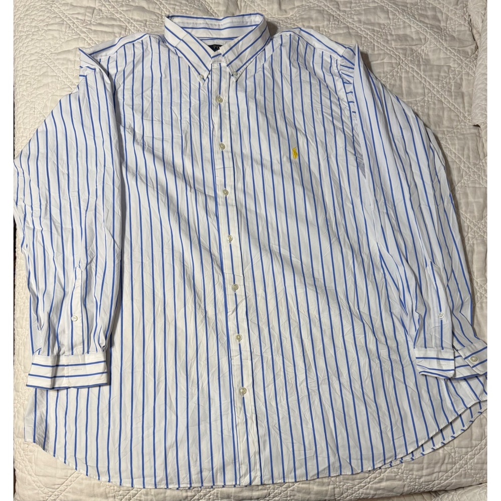 Polo Ralph Lauren Button Down Shirt Mens 3XB Blue White Striped Long Sleeve